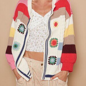 POL CARDIGAN CROCHET ACCENT NEW SMALL